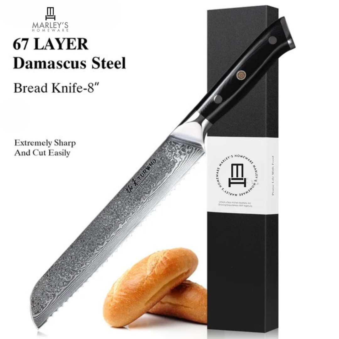 Marley's Homeware 8" Damascus Steel Bread Knife